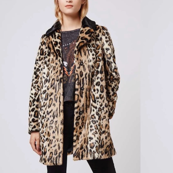 Topshop Jackets & Blazers - Topshop Leopard Print Faux Fur Coat